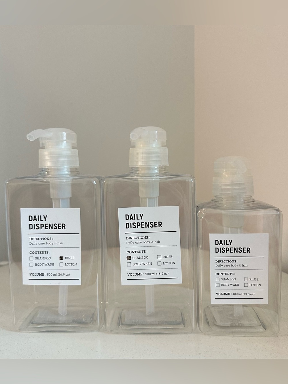 Daily Dispenser Clear Plastic Pump Bottle - Set of 3